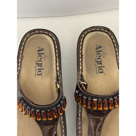 Alegria Carina Brown Beaded Leather Comfort Sandals 37 US 7–7.5 Slip-On - Picture 5 of 8